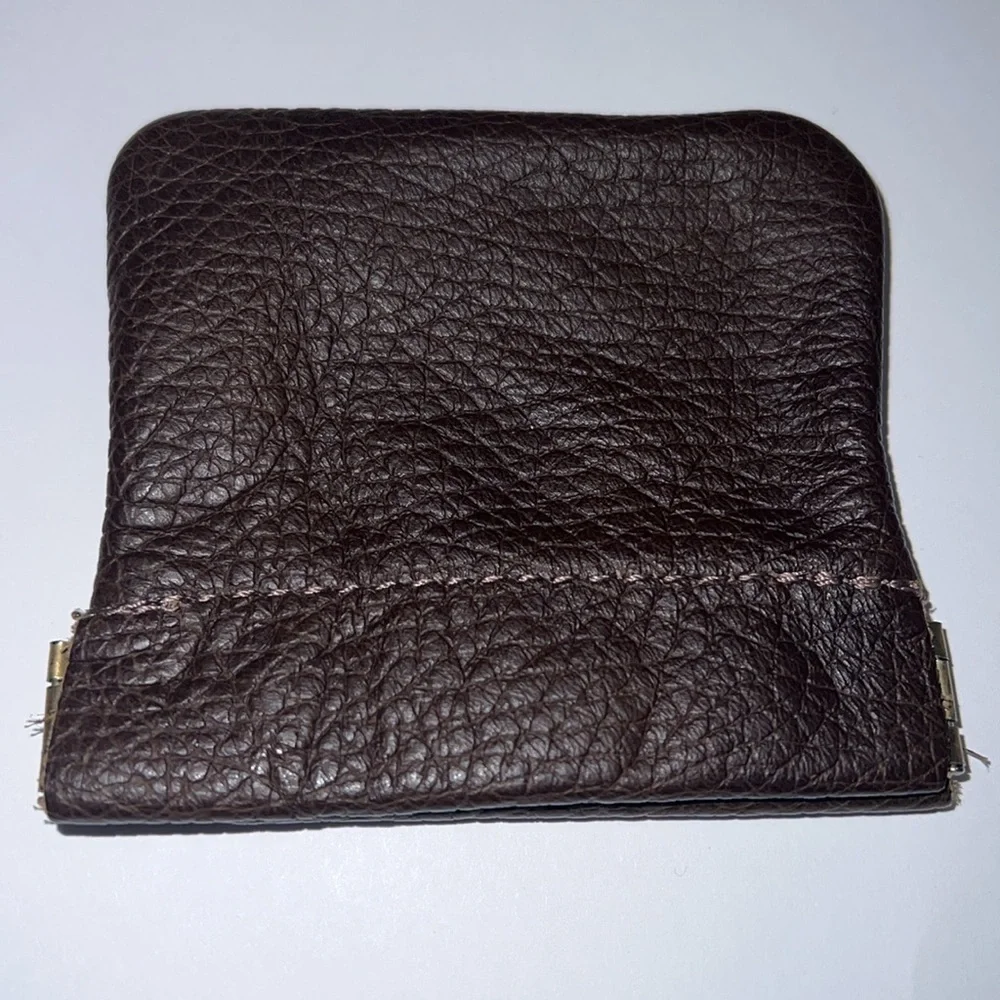 Vintage Brown Pebbled Leather Snap Frame Coin Key Pouch